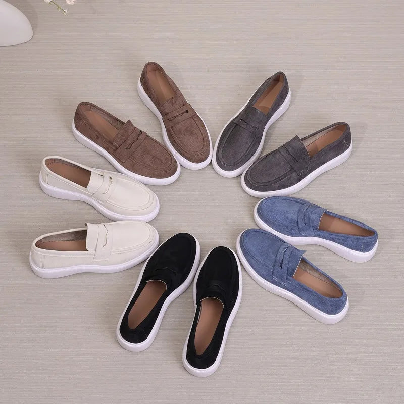 2026 Women's Sneakers Spring Slip Thick Soled Comfort Shoes Suede Zpaxo
