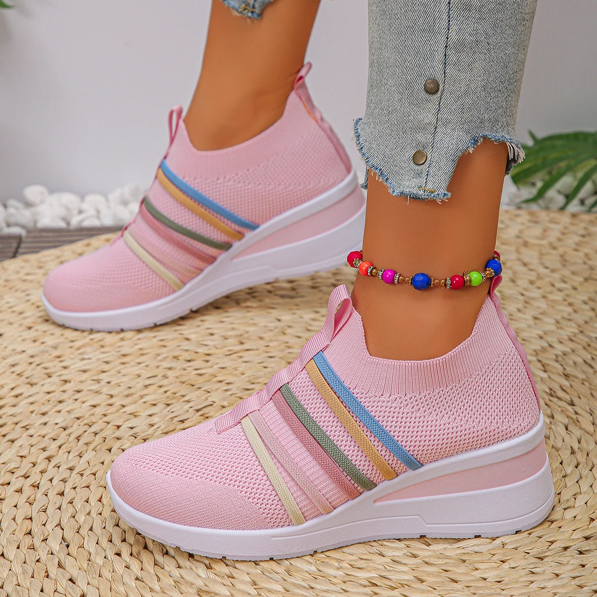 Women Mesh Shoes Summer Soft Bottom Slip Casual Woman Colorful Strap Zpaxo Pink 37