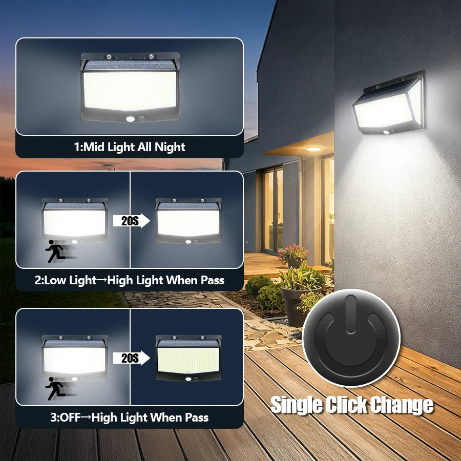 100 468 LED Porch Light Outdoor Waterproof Lamp 3 Mode PIR Solar Wall Zpaxo