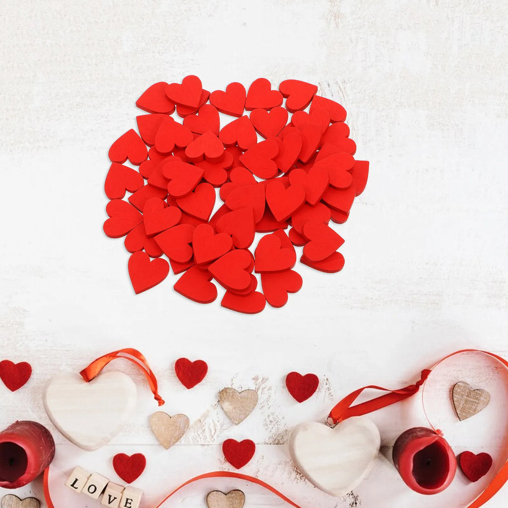 DIY Red Heart Wooden Cutouts Valentine's Day Wedding Table