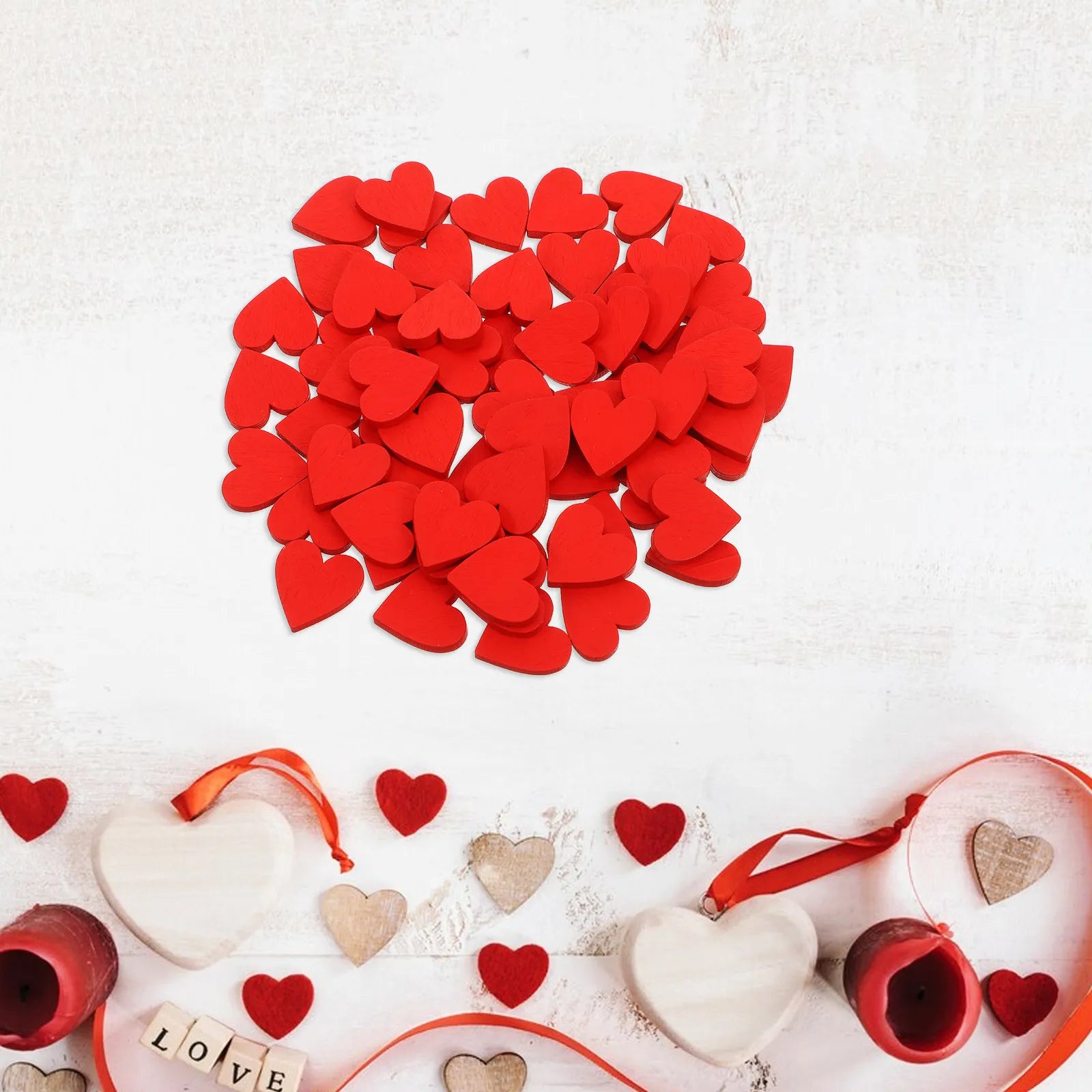 DIY Red Heart Wooden Cutouts Valentine's Day Wedding Table