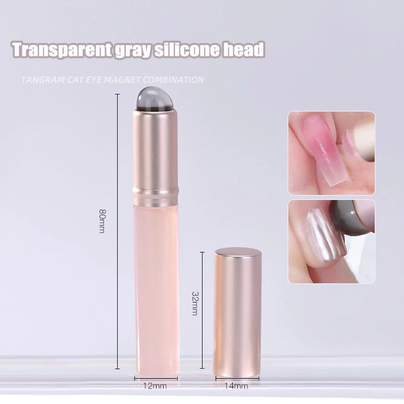 Jelly Pink Nail Art Silicone Brush Reusable Mirror Powder Applying Zpaxo Transparent Gray