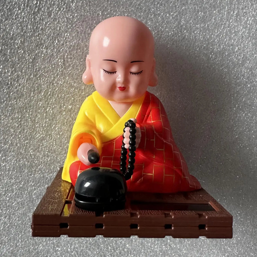 Solar Powered Bobble Shaking Head Dancing Toy Buddhist Monk Doll Figurines Statues Car Dash Board Decorations Zpaxo