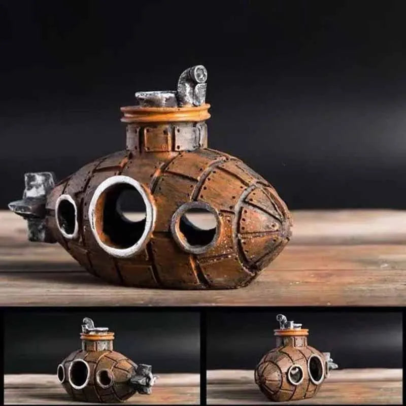 Resin Submarine Aquarium Ornament – Fish & Shrimp Cave Decor