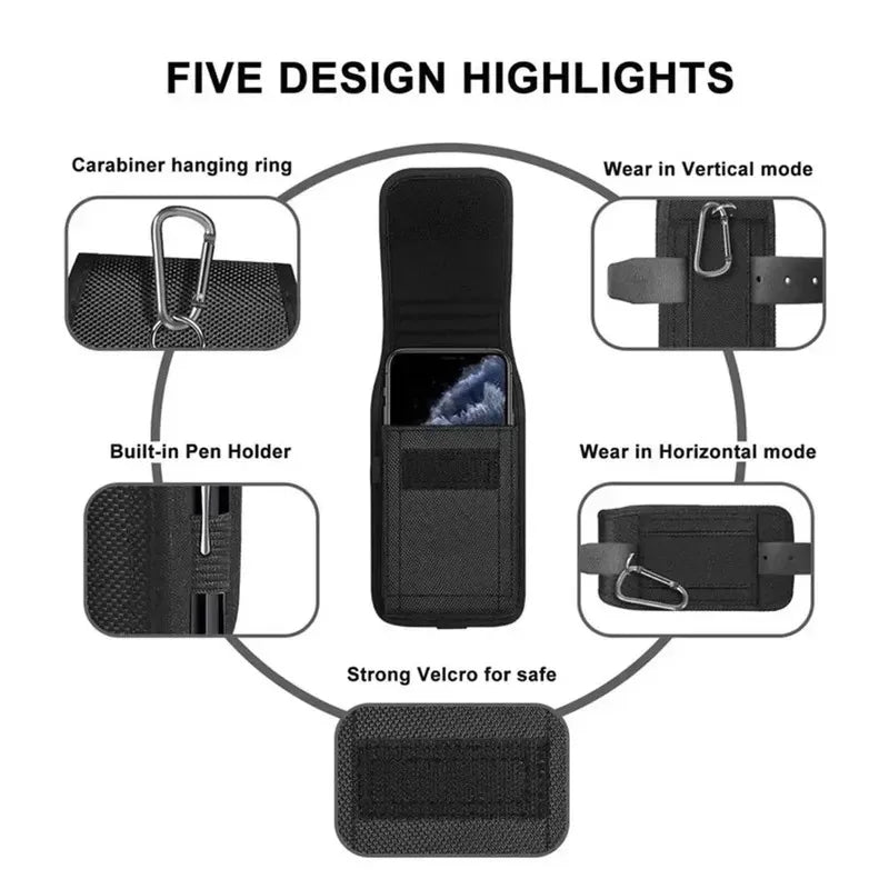 Tactical Phone Pouch Nylon Waist Pack with D-Ring Buckle