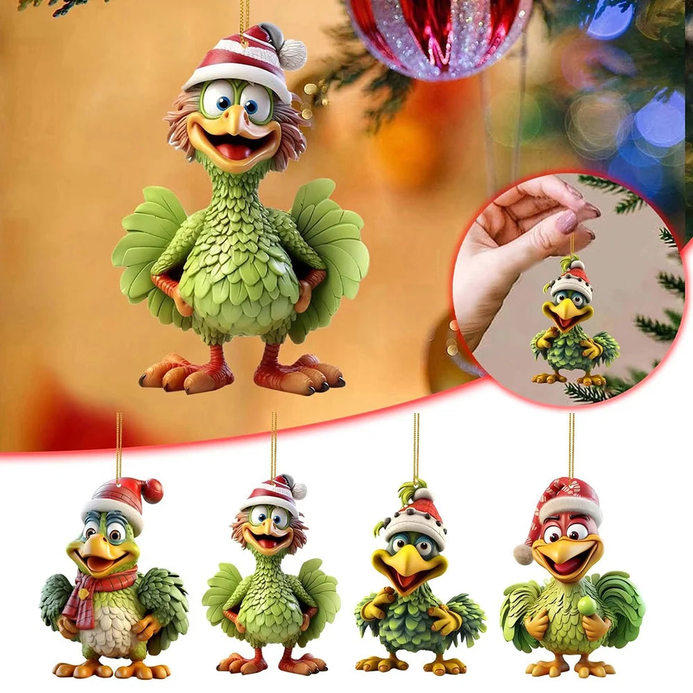Funny 2D Acrylic Christmas Rooster Ornament – Tree Pendant