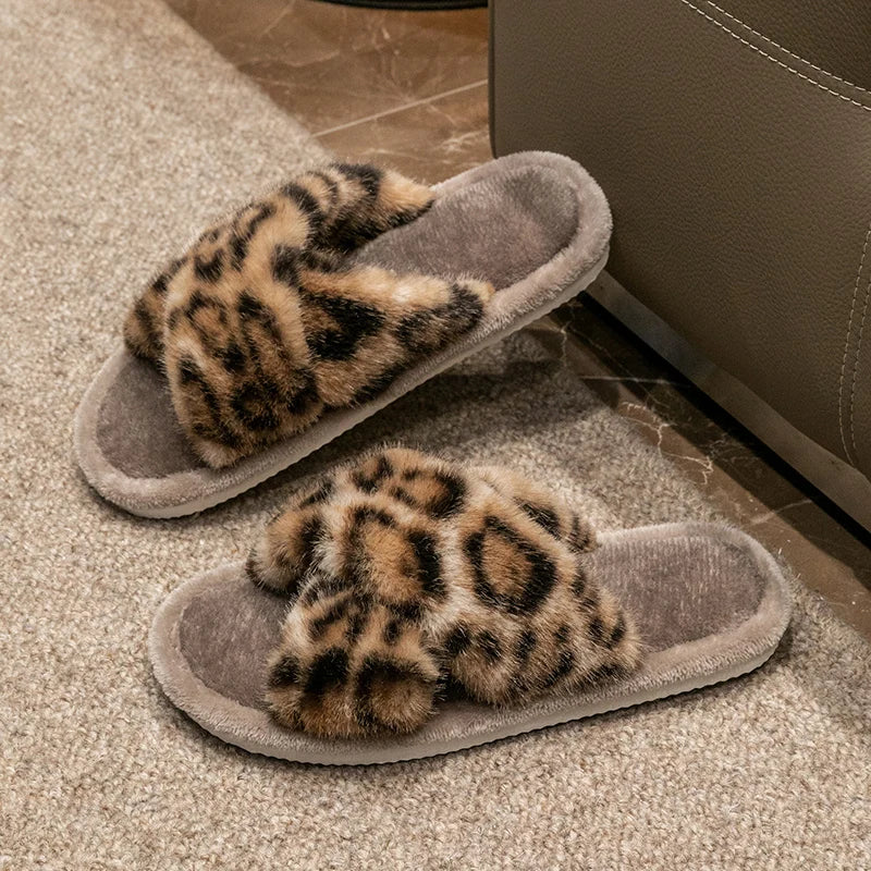 Men's Leopard Print Slide Slippers Breathable Open-toe House Shoes