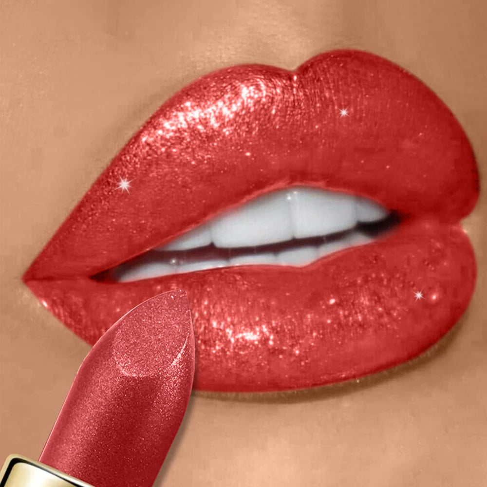 Pearly Glitter Velvet Lipstick,Metallic,Waterproof,Long-lasting,Shimmer,Diamond Lipstick,Glitter Lip Gloss, Lip Cosmetic Makeup Zpaxo 04
