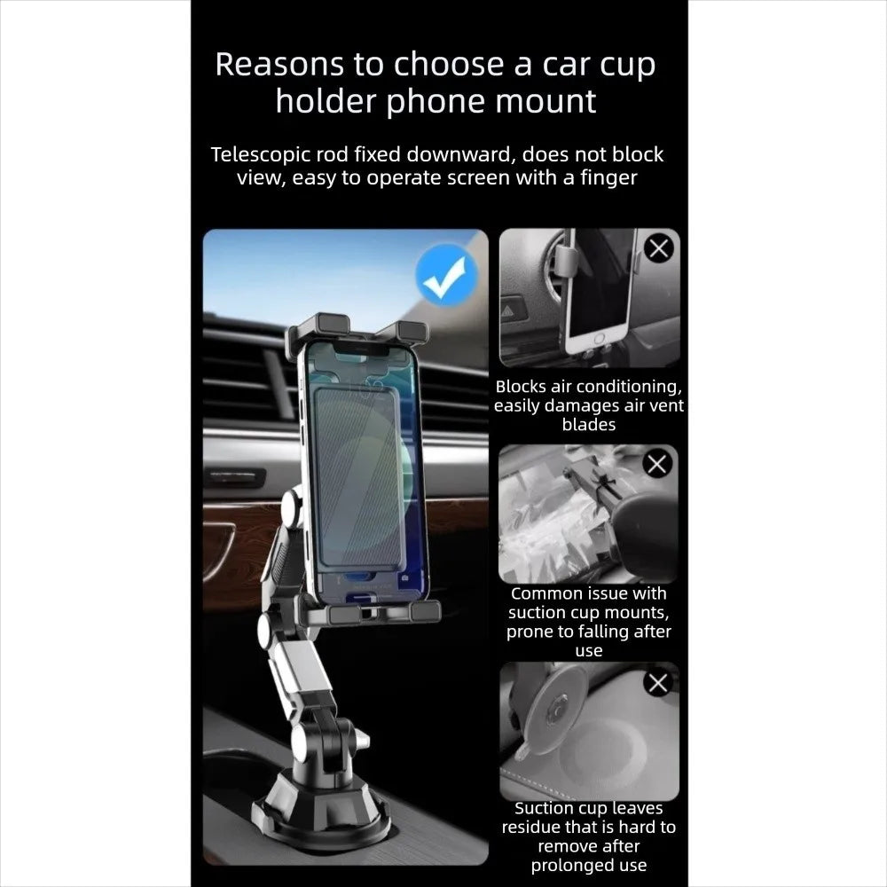 360 Degree Rotation Car Water Cup Holder Long Joint Position Zpaxo