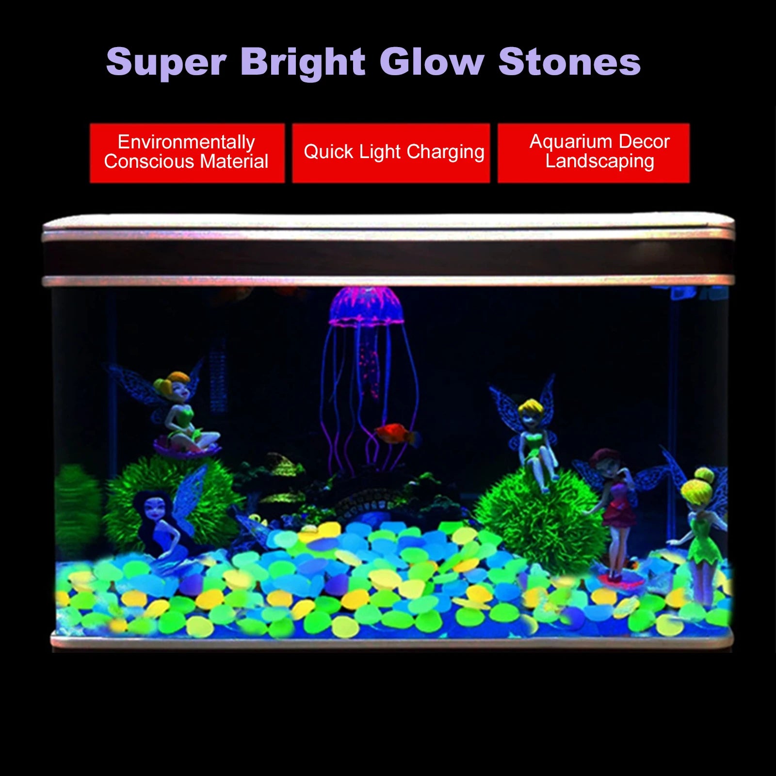 200- Glow Dark Pebbles Resin Luminous Stones Landscape Garden Paths