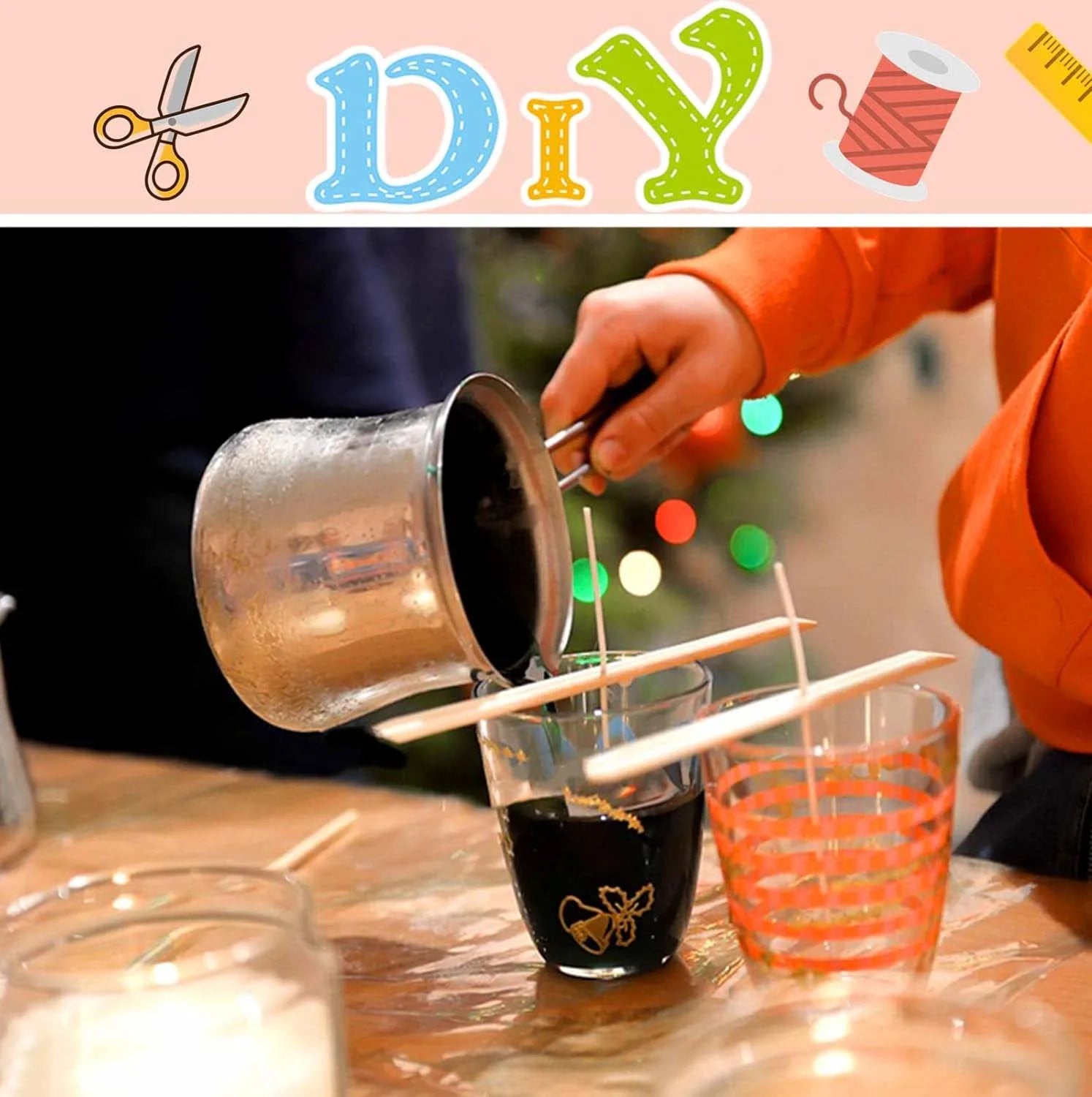 Candle Making Kit 61m Candle Wick Roll 100Pcs Metal Candle Wick Tabs, 60Pcs Candle Wick Stickers 5Pcs Wooden Candle Wick Zpaxo