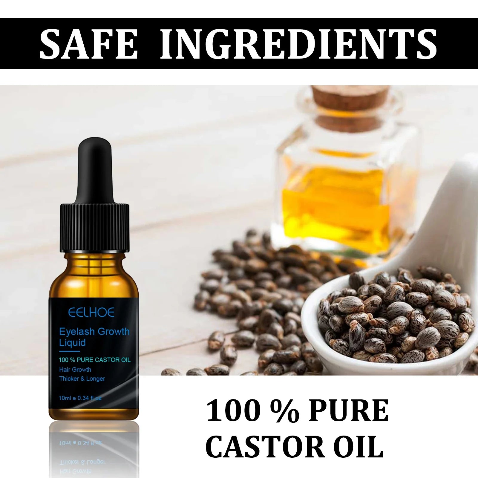 Castor Oil Eyebrow & Eyelash Growth Serum | Eelhoe 10ml Eyebrow & Lash Serum Zpaxo