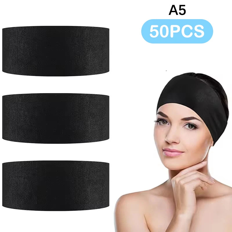▶10/50/100pcs Disposable Headbands Spa Salon Facial Headband Black White Pink Elastic Adjustable Magic Tape Skincare Accessory Zpaxo A5