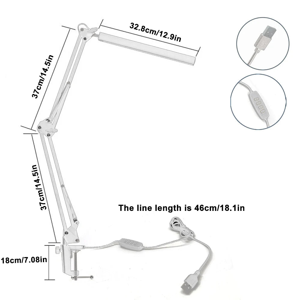 LED Eye-care Desk Lamp 10 Brightness Level 3 Lighting Modes Flexible Gooseneck Work Study Table Lamp with Clamp USB PC Desk Lamp Zpaxo Single-Head C White