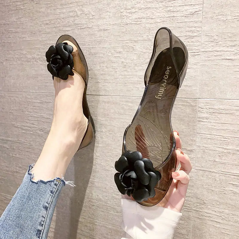 2023 summer new Baotou flat sandals women's summer pointed buckle plastic shoes one line beach shoes Korean version Zpaxo i 39