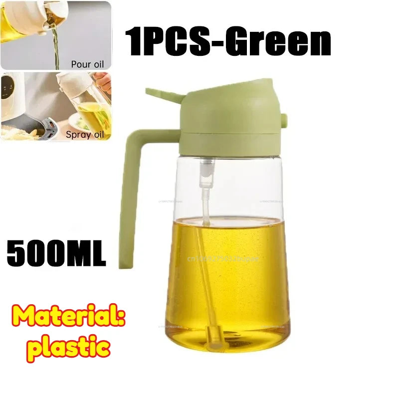 Oil Spray Pot 2-in-1 Plastic Household Kitchen Oil Bottle Nebulizing Mist Filling Cooking Oil Spray Pot Dual Use Camping Zpaxo Green-Transparent