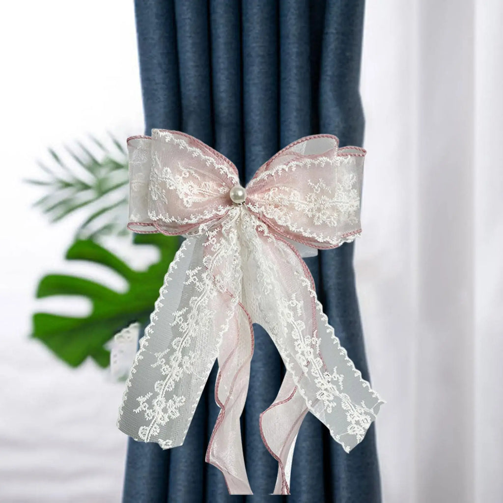 Curtain Holdback Fashion Easy Installation Window Drapery Holder Fastener Decorative Curtain Tieback Lace Bow Knot Ornament Zpaxo Pink