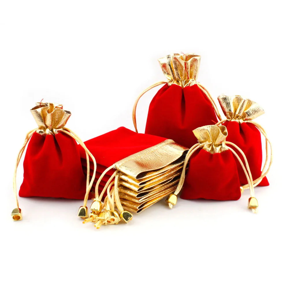 Red Velvet Drawstring Jewelry Pouches – 9/18/27pc Gift Bags