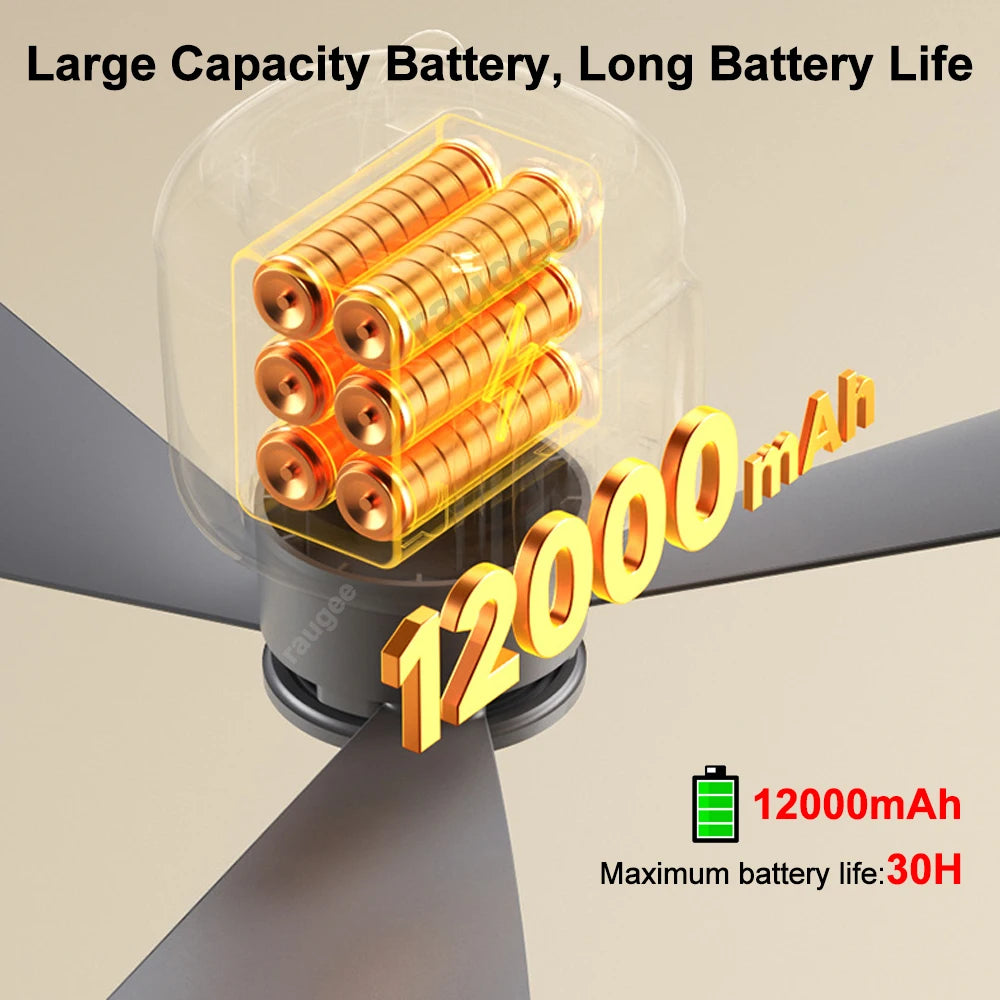 12000mAh Outdoor Ceiling Fan Portable Camping Tent Rechargeable Air