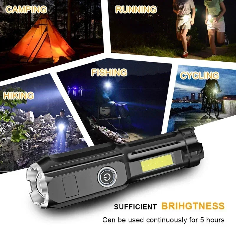 KDULIT LED Flashlight Rechargeable Zoomable Torch COB Lantern
