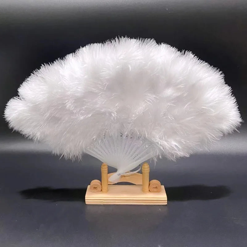 Handheld Feather Fan Flapper Hand Costume Party Dancing-WHITE Bridal