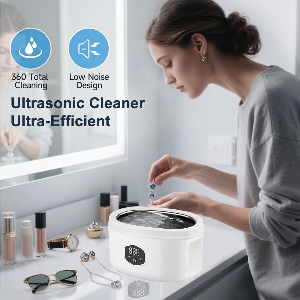 600ML Ultrasonic Cleaner Jewelry Parts Glasses Denture False Teeth Watch Washing Machine Portable Zpaxo