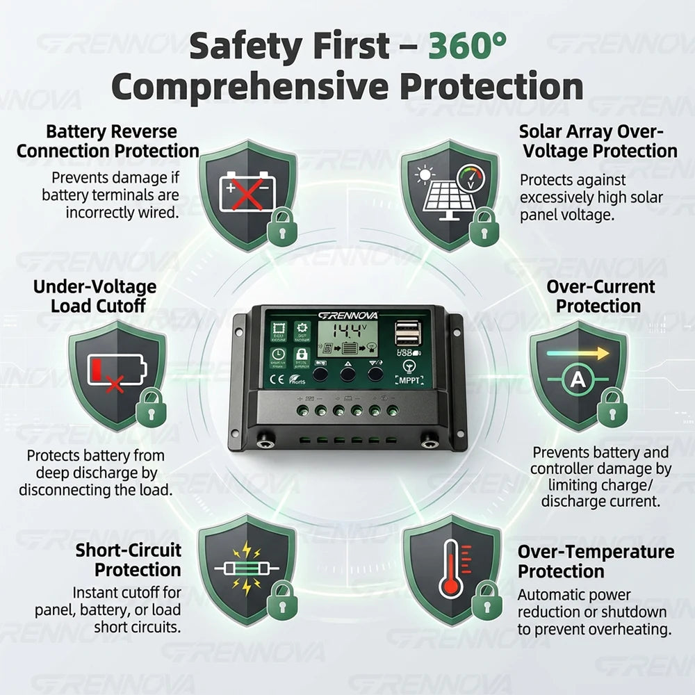 Grennova 1400W Solar kit Intelligent Inverter(continuous Power 700W )30W Solar Panel 60A Controller 12/24V 110V/220V for fish RV Zpaxo