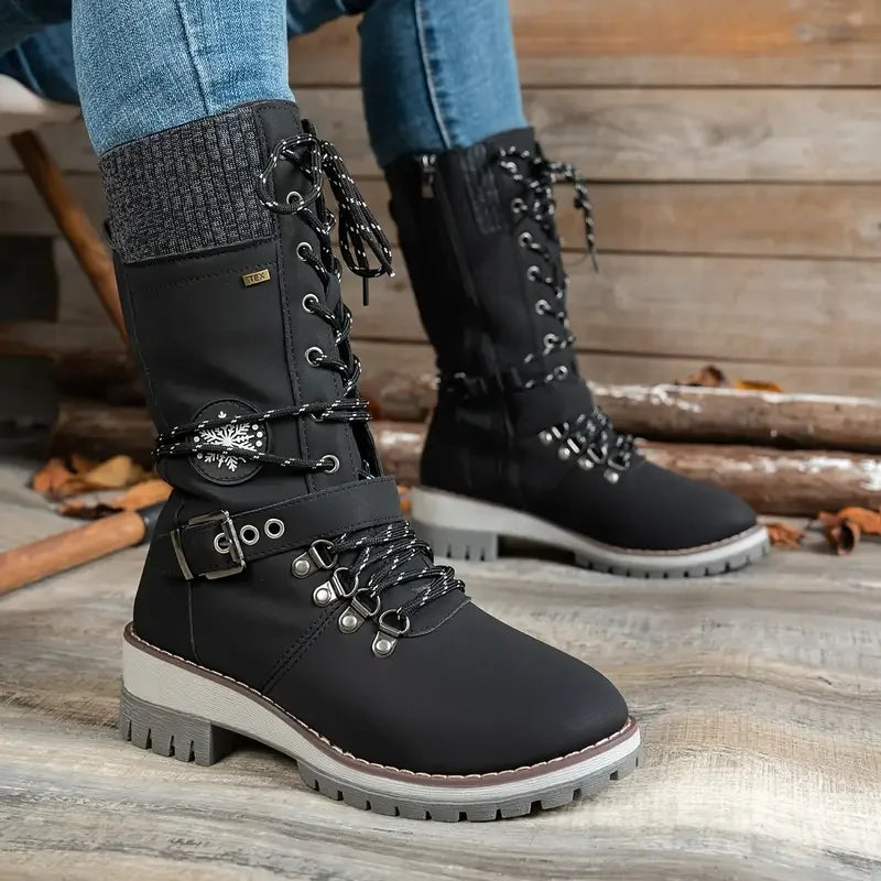 2025 New Women Ankle Boots Winter Non-slip Snow Boots Comfortable Solid Color Outdoor Shoes Soft Sole Chunky Heel Shoes Women Zpaxo black 43