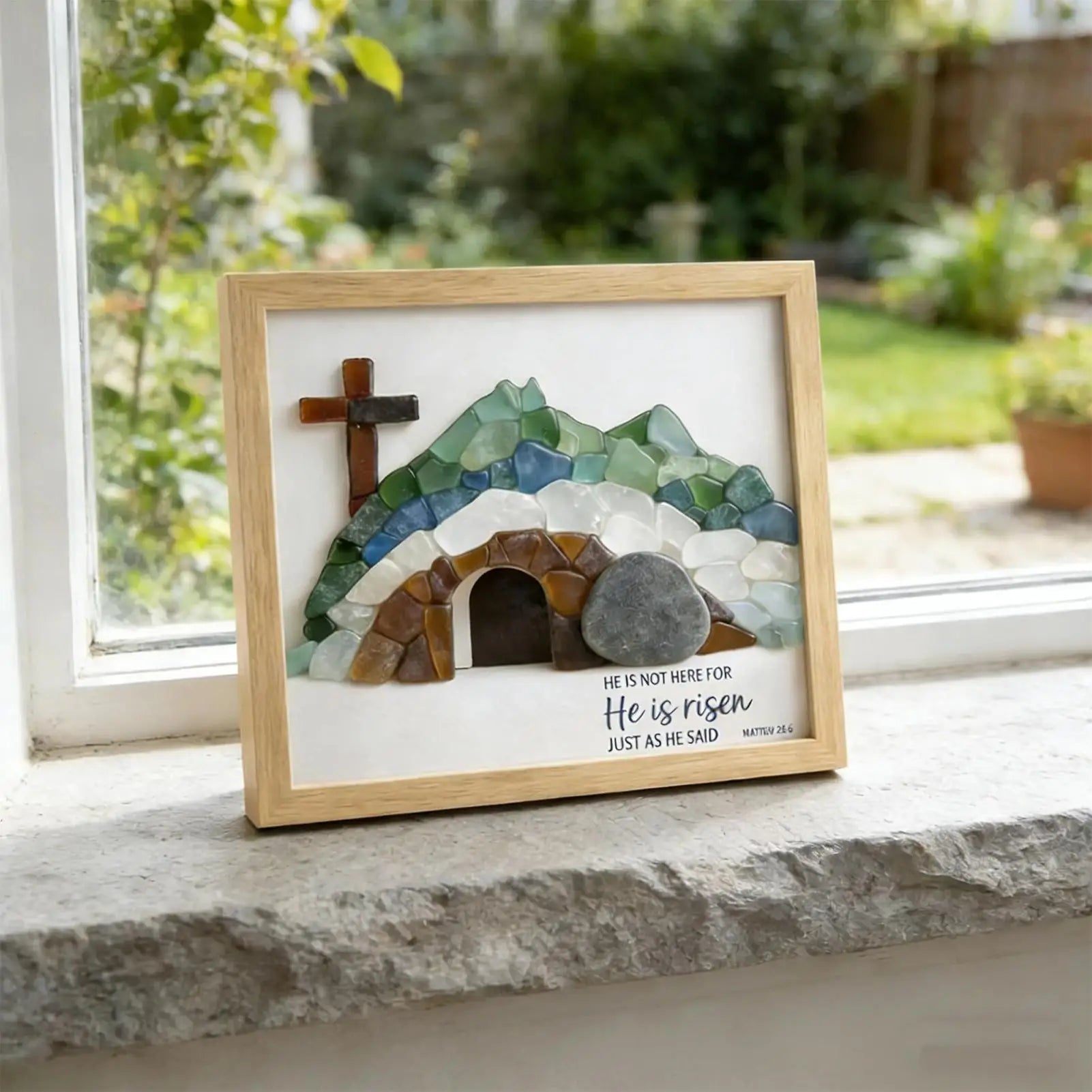 Easter Ornaments Retro Rustic Table Centerpieces Religious Picture Frames for Desk for Indoor Home Bedroom Bookshelf Windowsill Zpaxo