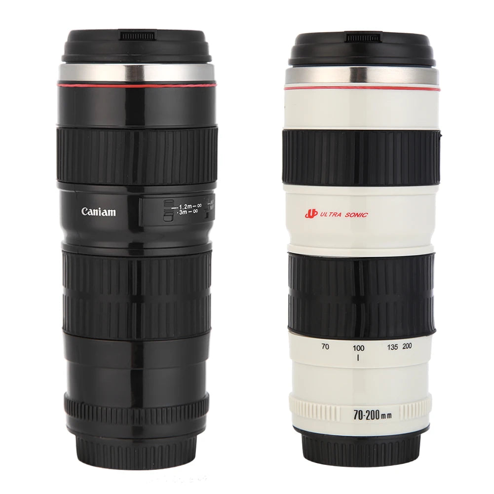 Stainless Steel Coffee Tea Mug Camera Lens Shaped Water Cup Lid Gifts Zpaxo White