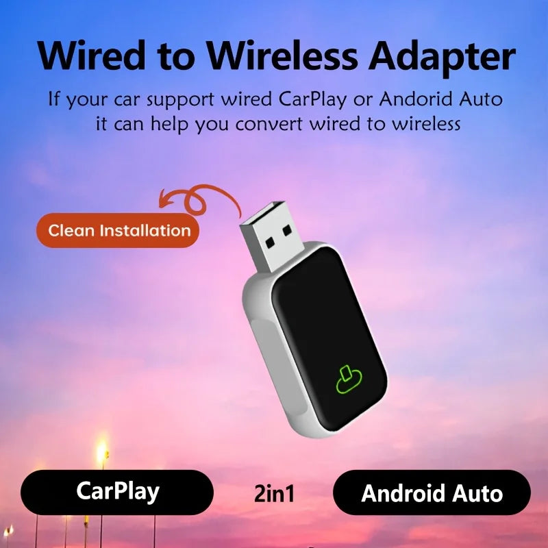 2 in 1 Wired to Wireless Carplay Android Auto Adapter Type-C/USB Plug And Play Bluetooth Mini Smart AI Box For 99% Original Car Zpaxo