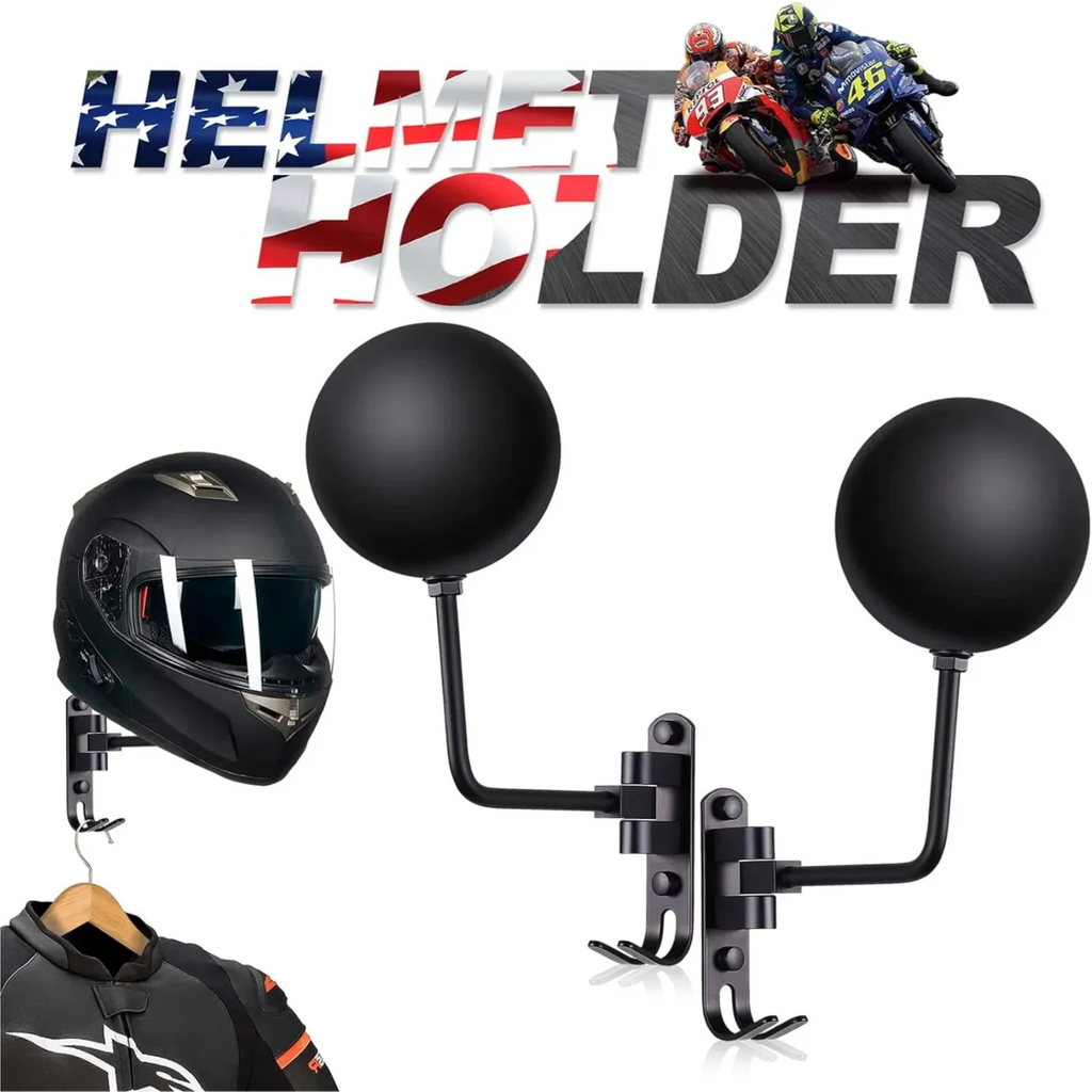 Wall Mount Motorcycle Helmet Holder 180°Rotation Football Bicycle Helmet Rack Helmet Display Hanger Stand for Caps With 2 Hooks Zpaxo