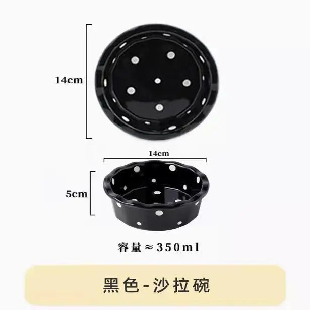 Pet Bowl Cute Ins Storm Dot Ceramic Bowl Dessert Breakfast Bowl Home Cat Dog Bowl Feeding Basin Cat Caramics Supplies Zpaxo Black pot