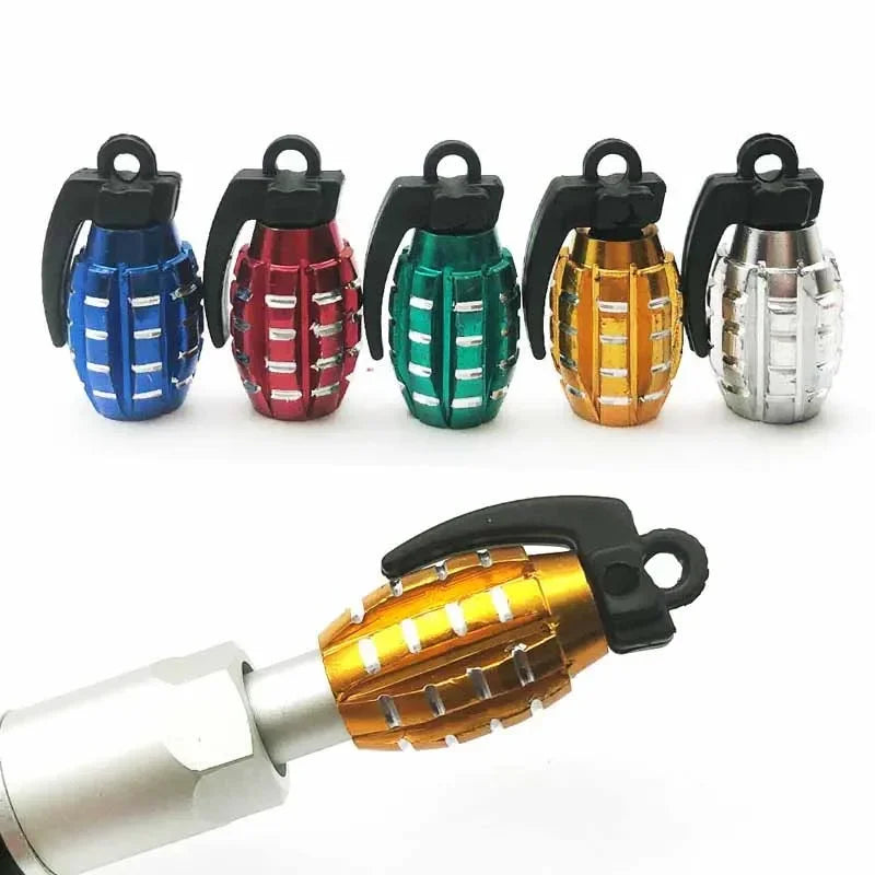 4-Pack Grenade Aluminum Tire Valve Stem Caps – Car, Bike & Truck