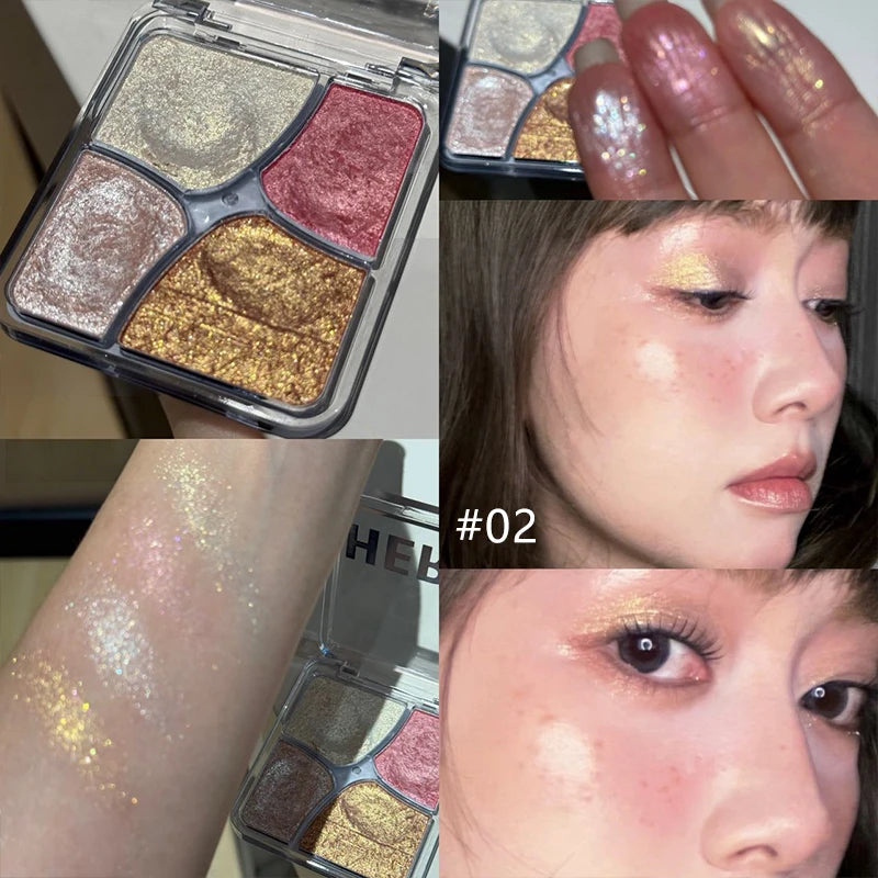 4Color Pearly Glitter Shimmer Smooth Eyeshadow Cream Mashed Potato Face Highlighter Palette Lasting Sparkling Highlighter Makeup Zpaxo 02