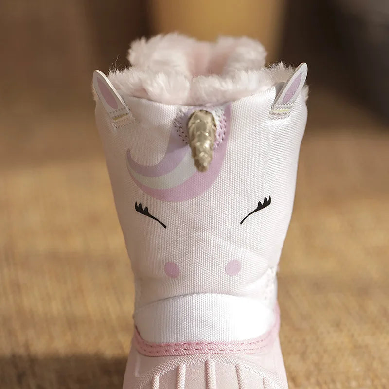 Girls Unicorn Snow Boots Waterproof Slip Resistant Cold Weather Shoes Zpaxo
