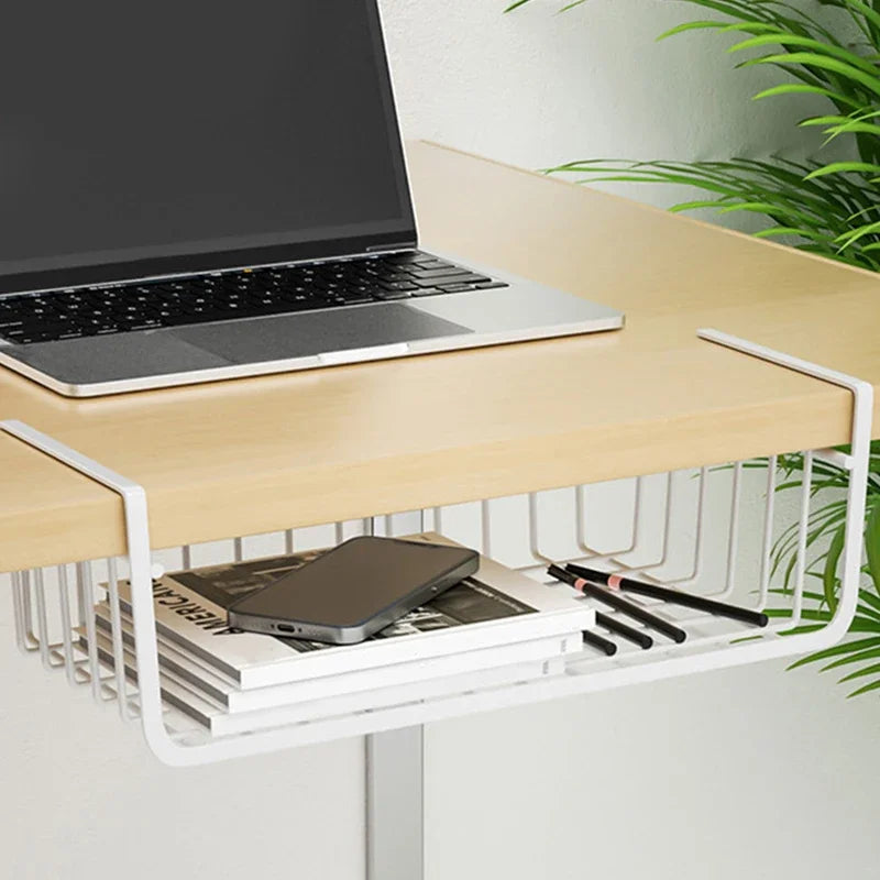 1pcs Portable Metal Iron Kitchen Shelf Under Table Hanging Net Basket Multifunctional Book Storage Rack Home Offices Organizer Zpaxo
