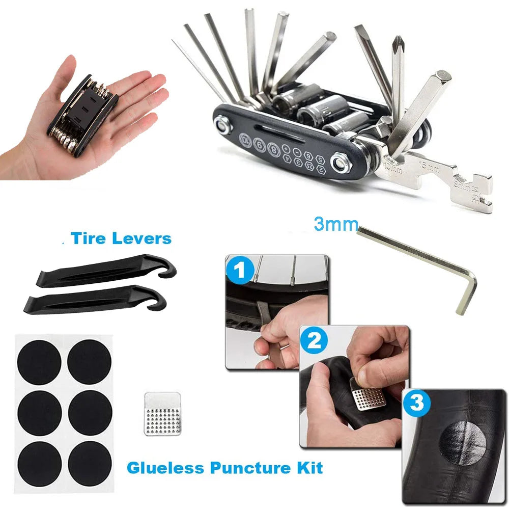 Bicycle Repair Tools Kit, Bike Accessories, Multi Tool Set with Pump Tire Patch, Portable Mountain Road BikeTire Auto Tool Set Zpaxo