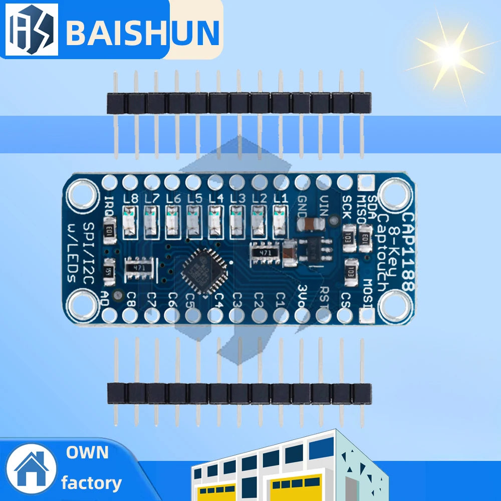 3V-5V CAP1188 8-Key Capacitive Touch Sensor Module: SPI/I2C Interface, 8 Button/Key Ports with LED –for Arduino-Compatible Zpaxo CAP1188 1pcs