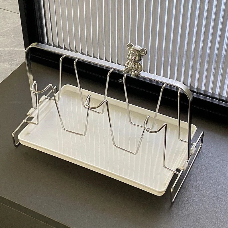 6-Slot Stainless Cup Rack Kitchen Countertop Holder Organizer Modern