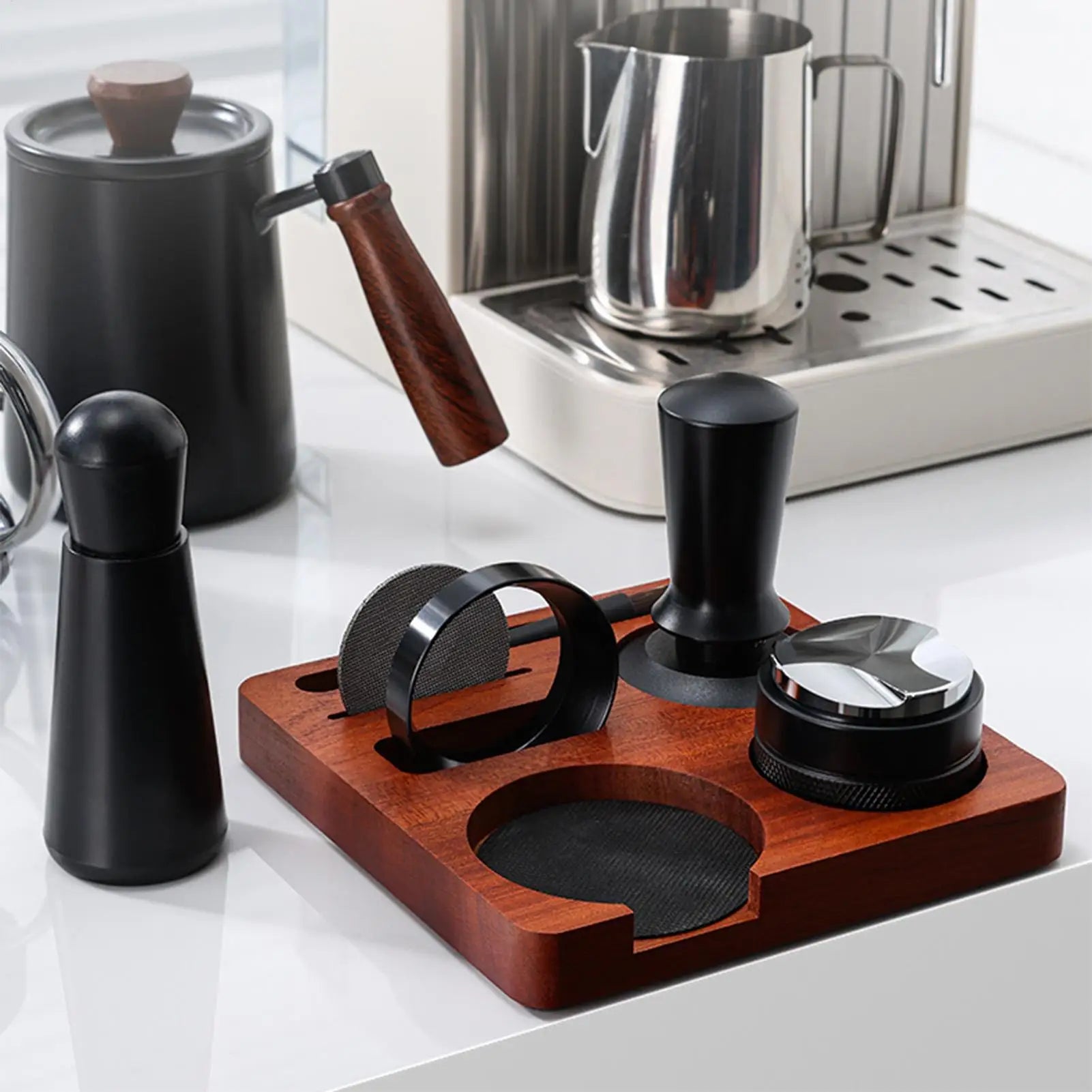 Coffee Tamper Set 7 Pieces Professional Ergonomic Anti-Slip Coffee Distributor Accessories Kit for Home Kitchen Studio Bar Zpaxo