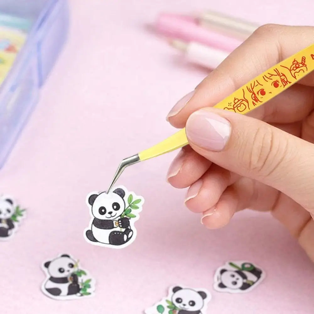 Metal Curved Stickers Tweezers High Precision Cartoon Lashes Extension Tweezer Anti-static Eyelash Curler Beauty Makeup Tools Zpaxo