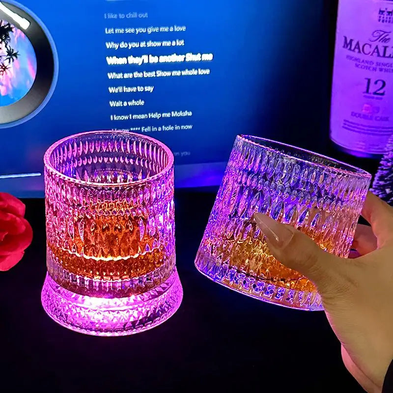 360° Rotating Glass Cup with LED Base | Brandy Cocktail Glass