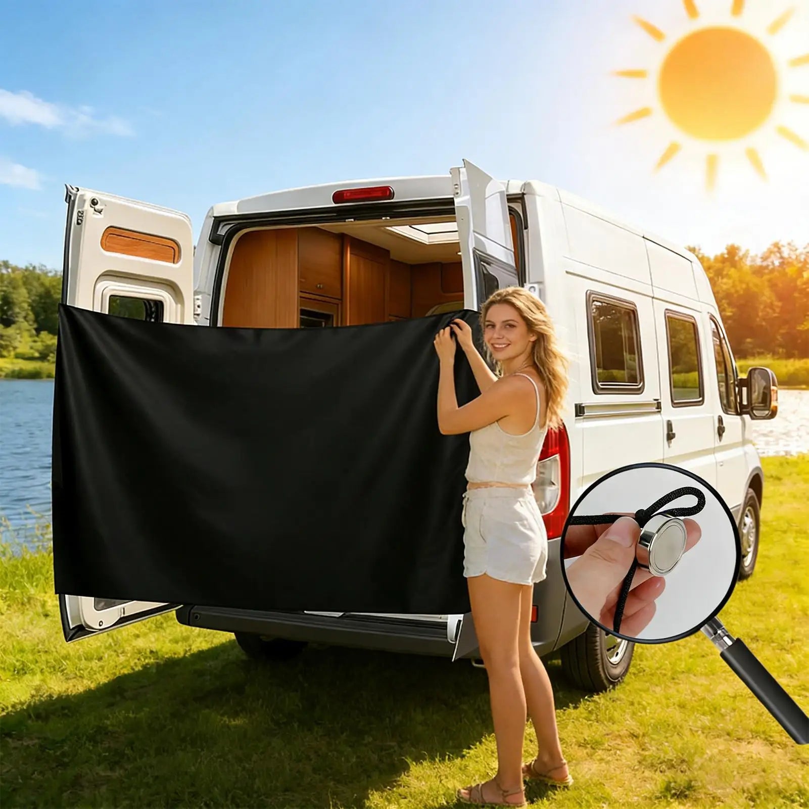 Camper Van Rear Door Shower Curtains Large Waterproof Cloth Magnetic