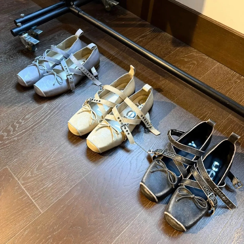Flat Shoes for Women in Spring and Autumn 2025 New French Bow with Pig Nose Mary Jane Shoes Retro Ballet Shoes Ladies Zpaxo