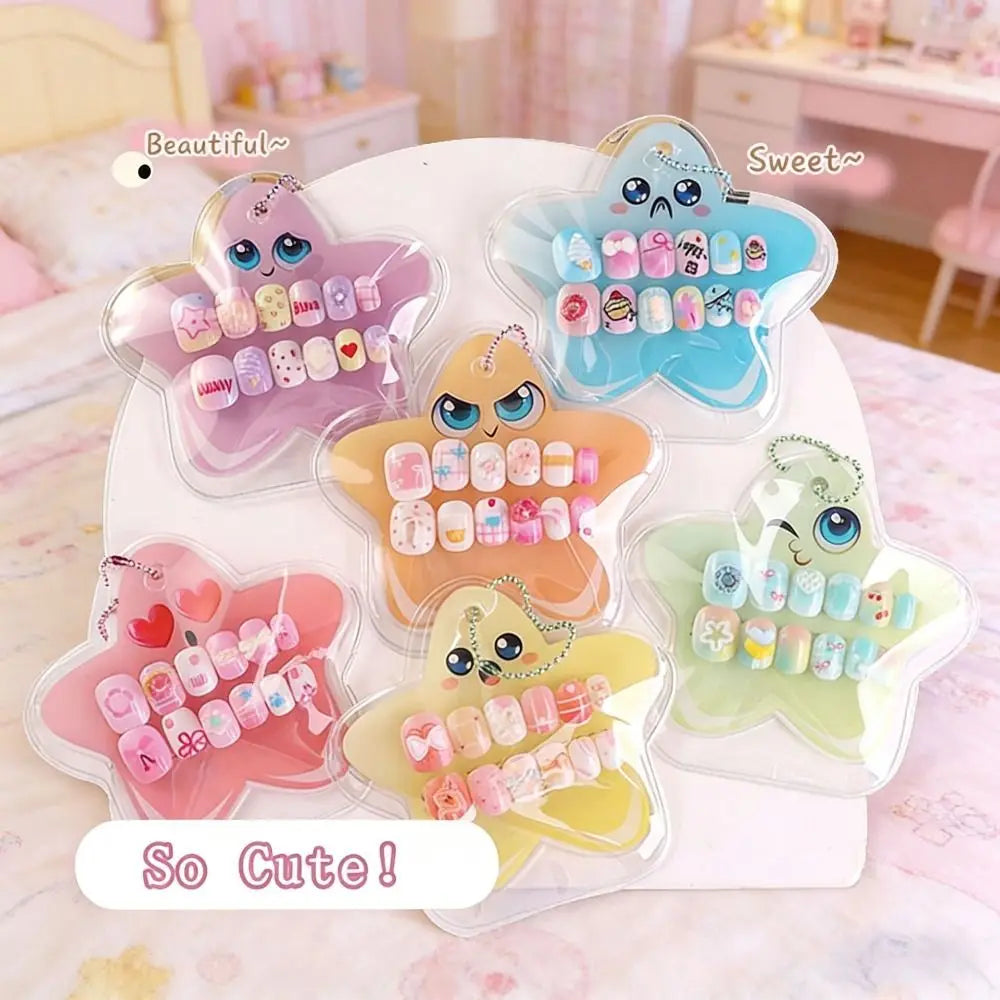 12pcs New Pre-glued Children Wearing Nails Cartoon Sweet Press on Nail Bow Cake Detachable Nail Tips for Girls Students Zpaxo