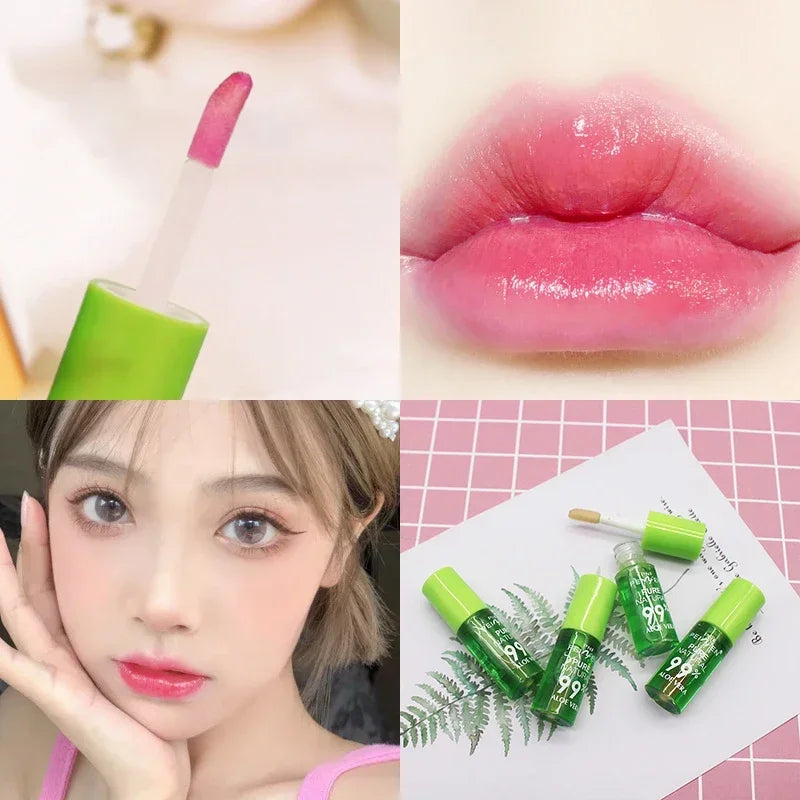 1PCS Moisturizing Natural Aloe Essence Lip Gloss Changable Color Portable Waterproof Long Lasting Nutritious Lips Care Lipstick Zpaxo 1Pcs