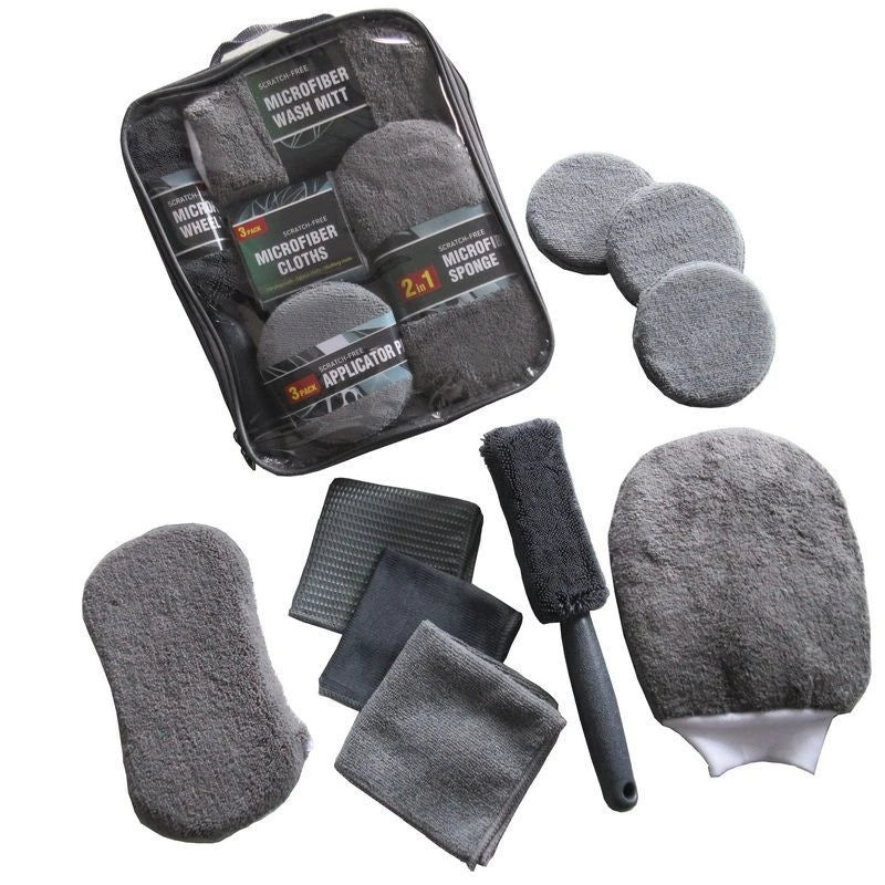 9-Piece Automotive Microfiber Gloves Car Wash Sponge Tires Brush