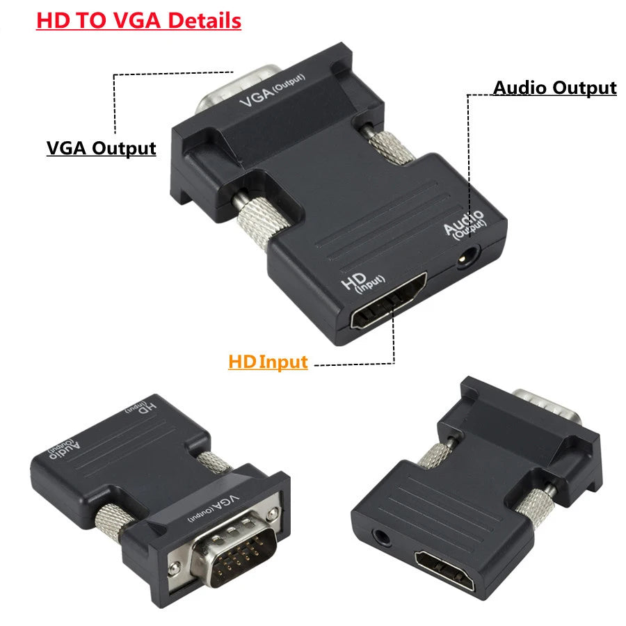 HDMI-compatible to VGA Adapter HD 1080P With 3.5mm Audio Cable HDMI-compatible To VGA Converter For PC Laptops TV Box Projector Zpaxo