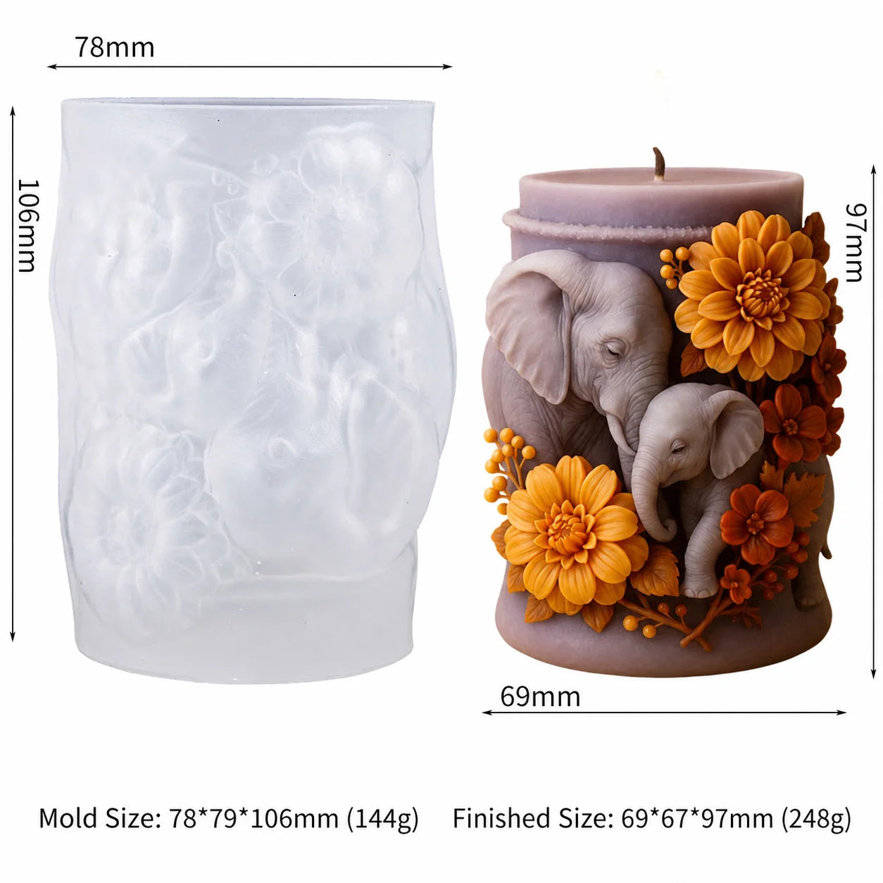 3D Elephant Silicone Candle Mold – Resin & Aromatherapy Craft Silicone Candle Mold Zpaxo color 1